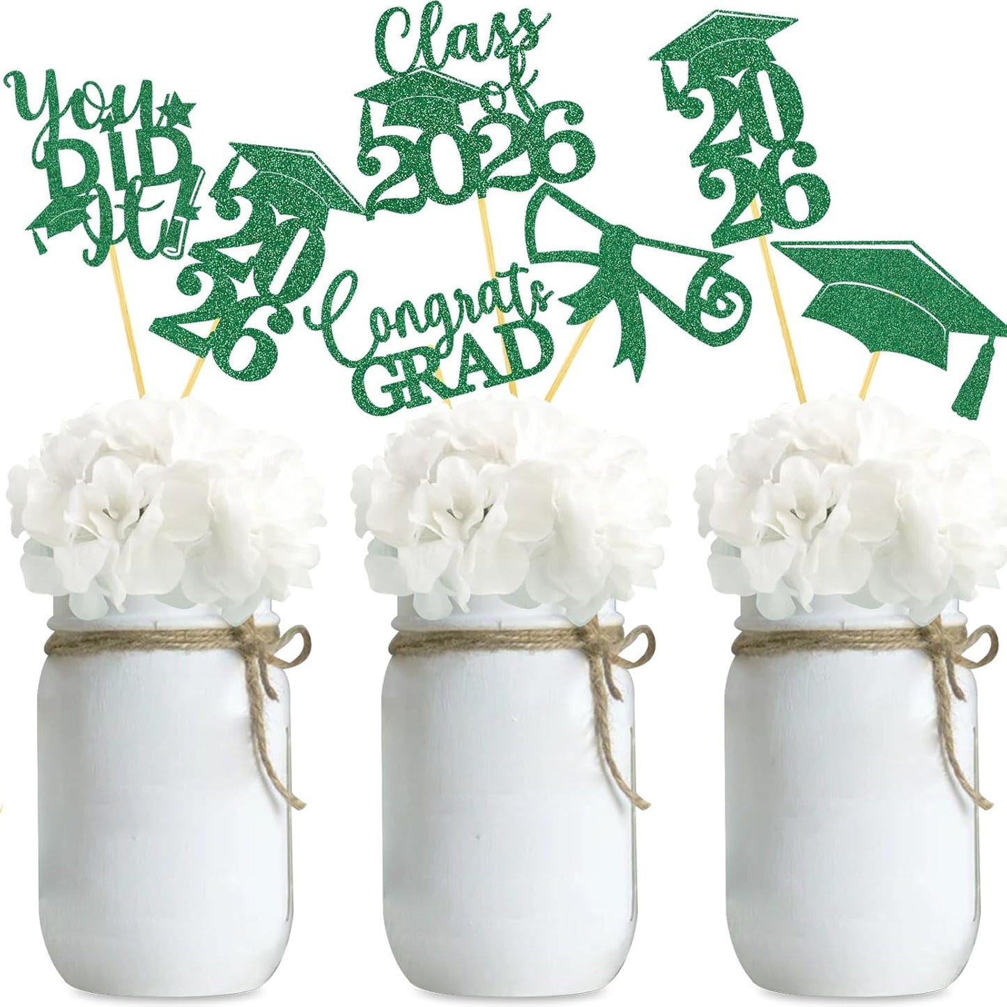 Graduation Centerpiece Sticks 24PCS Glitter Grad Picks Party Table Decor Senior High School College Sign Gold