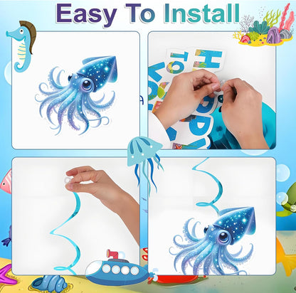 Sea Animals Birthday Decorations, Fish Hanging Swirls Deco for Under The Sea, Ocean Theme Party Supplies & Party Decorations Streamers, Kids Marine Life Party Decor