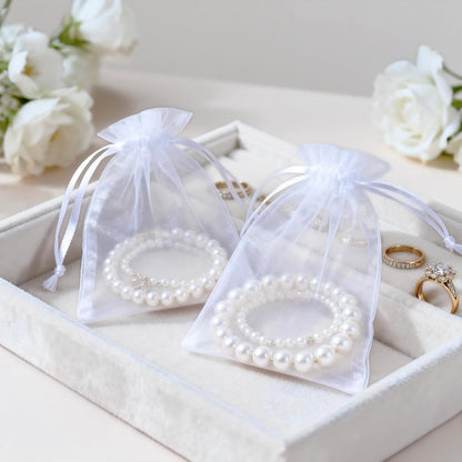 joycraft 50Pcs Organza Bags, 2x3 inch Gift Favor Bags, White Wedding Favor Bags, Jewelry Pouches with Drawstring, Mesh Bags Drawstring for Jewelry, Festival, Makeup, Candy, Desserts