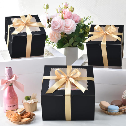 KPOSIYA 40pcs 8x8x5 inches Cake Boxes with Cake Boards（20 Boxes & 20 Boards）, White 8 inch Cake Boxes with Window,Cajas Pasteles Square Cardboard Cake Containers for Christmas Thanksgiving