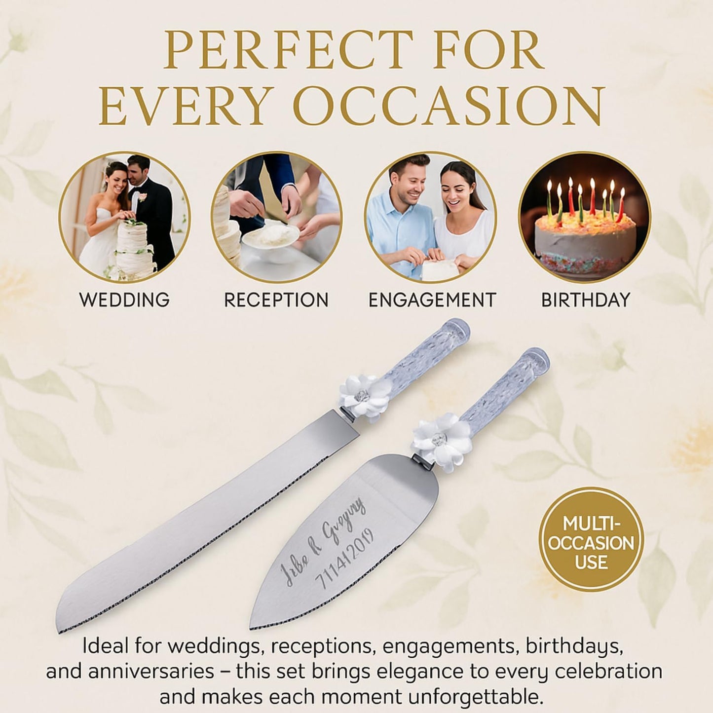 GIFTS INFINITY Personalized Wedding Cake Knife and Server Set with Engraving – Cake Cutting Utensil Set, Keepsake Gift for Wedding, Anniversary, Reception, Birthday & Other Occasions (CH-101WB)