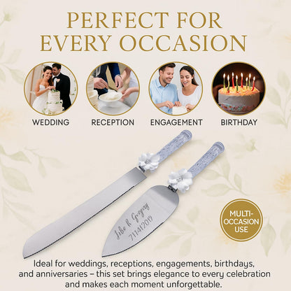 GIFTS INFINITY Personalized Wedding Cake Knife and Server Set with Engraving – Cake Cutting Utensil Set, Keepsake Gift for Wedding, Anniversary, Reception, Birthday & Other Occasions (CH-101WB)