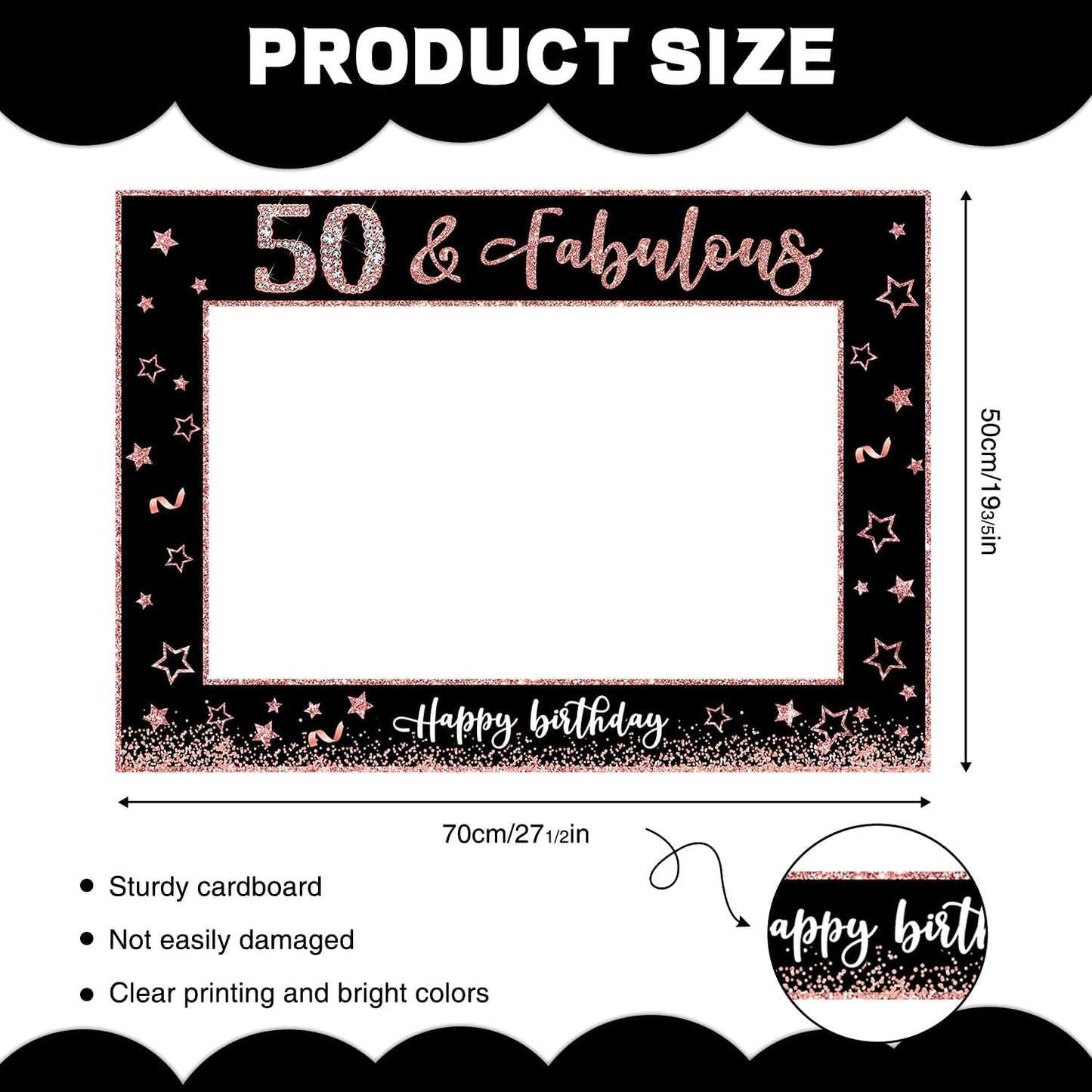 50th Birthday Decorations for Women Photo Booth Props, 25 Pcs 50th Birthday Decorations for Her Selfie Props Kit Black Rose Gold Happy Fifty Birthday Decorations Photo Booth Props