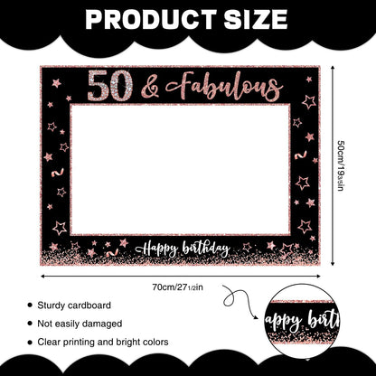 50th Birthday Decorations for Women Photo Booth Props, 25 Pcs 50th Birthday Decorations for Her Selfie Props Kit Black Rose Gold Happy Fifty Birthday Decorations Photo Booth Props