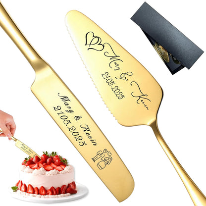 Personalized Cake Cutter Custom Wedding Cake Knife and Server Set Stainless Steel Cake Cutting Set Customize Gifts for Wedding Birthday (Black)