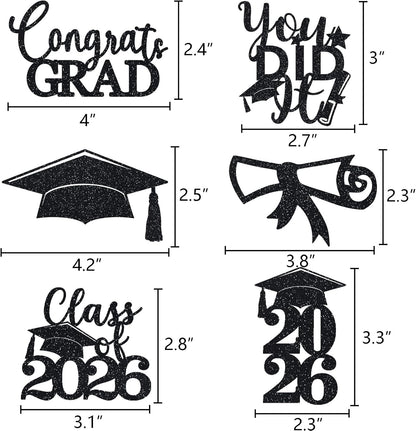 Graduation Centerpiece Sticks 24PCS Glitter Grad Picks Party Table Decor Senior High School College Sign Gold