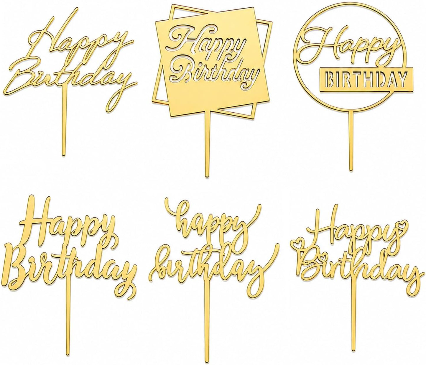 6 Pcs Black Happy Birthday Cake Toppers Set, Acrylic Cake Decoration for Birthday Party