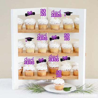 36 PCS 2026 Graduation Theme Cupcake Toppers Glitter Class of 2026 Grad Cap Diploma Cupcake Picks 2026 Graduation Theme Party Cake Decorations Supplies Deep Blue