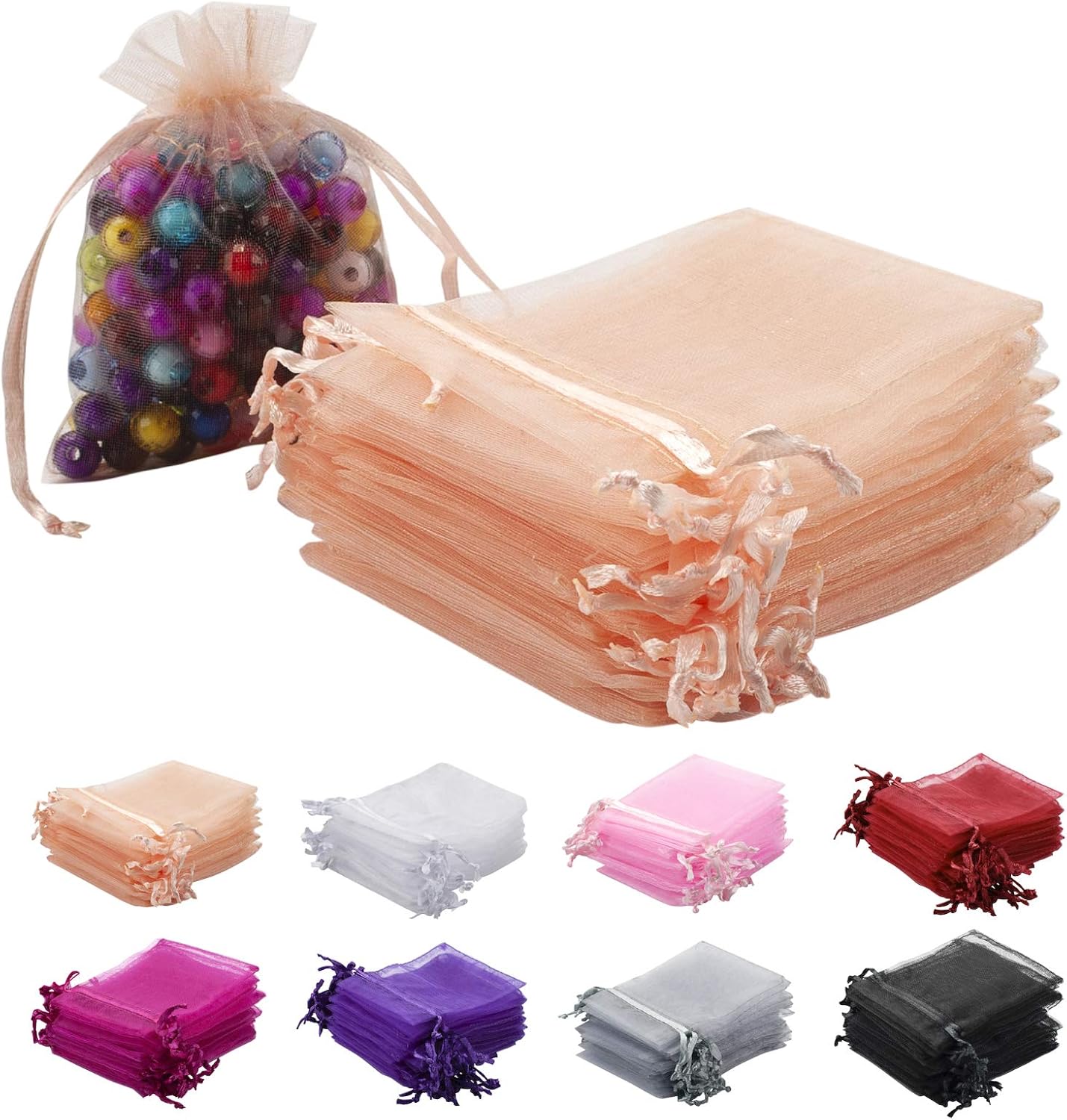 100pcs White Organza Bags 2x3 inch Sheer Drawstring Gift Bags Jewelry Pouches Wedding Party Christmas Favor Gift Bags, Little Mesh Gift Pouches Mini Candy Bags for Small Presents Earrings