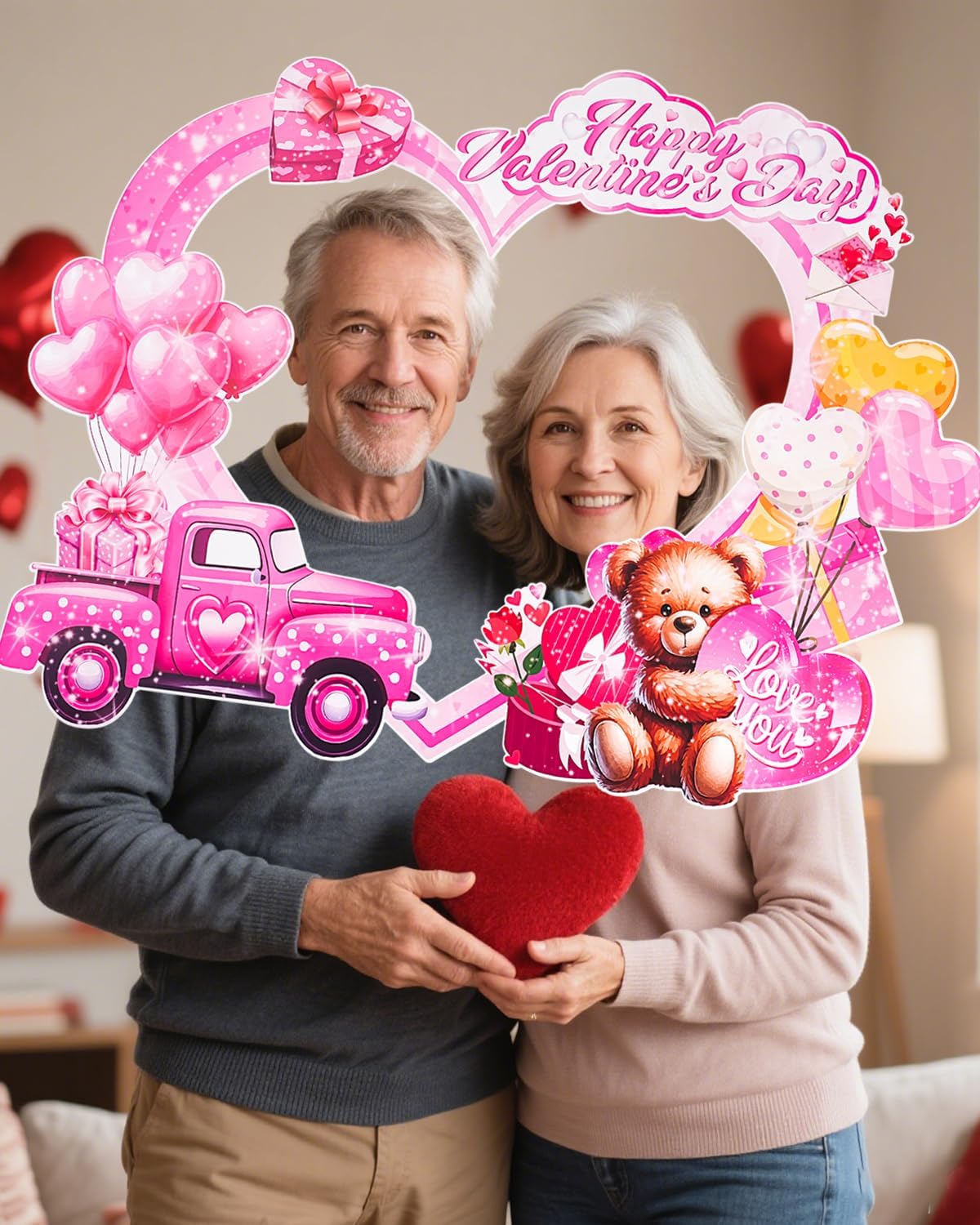 Valentine's Day Photo Booth Frame,Handheld Selfie Photo Booth Props for Parties, Family Photos, Wedding, Holiday, Valentine's Day Party Decorations