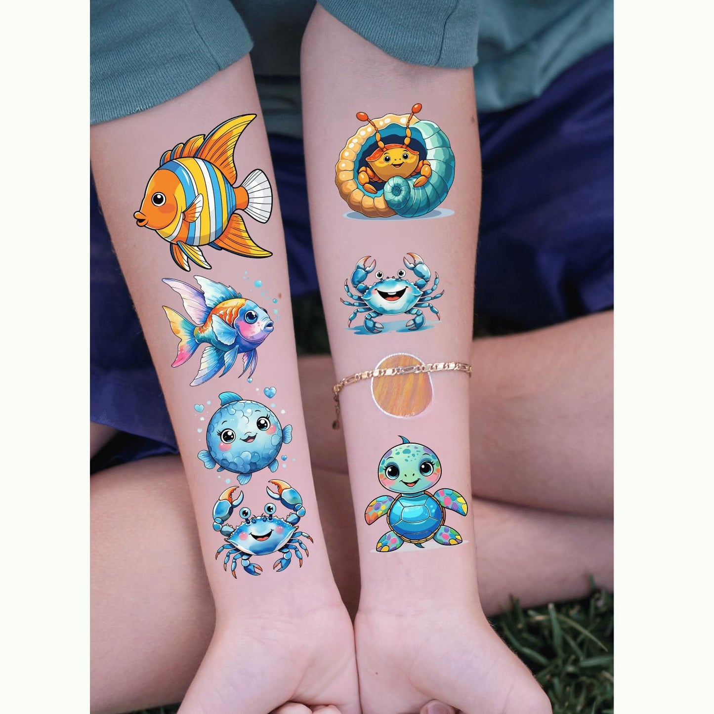 108 PCS Ocean Sea Animal Shark Whale Fish Pre-Cut Temporary Tattoos | Super Cute Themed Birthday Party Favors, Supplies, Decorations, Fake Tattoo Stickers