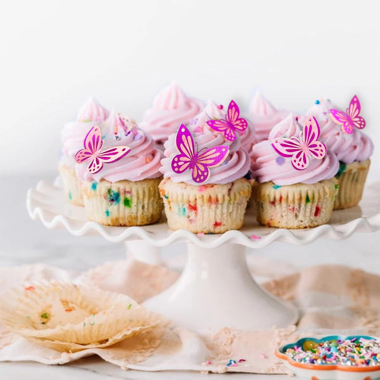 13-Pieces 3D Butterfly Cupcake Topper for Girls Women's Happy Birthday Cake Decorations Party Decorations(Pink)