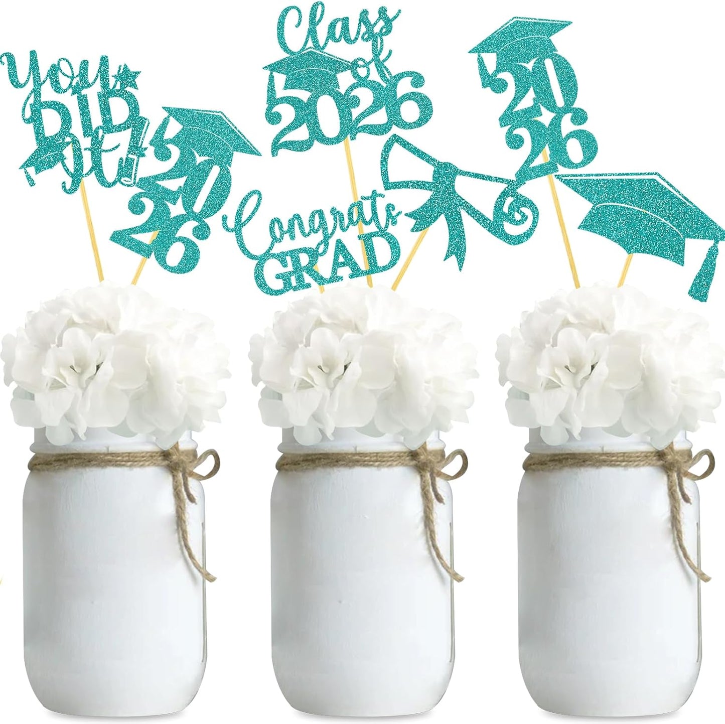 Graduation Centerpiece Sticks 24PCS Glitter Grad Picks Party Table Decor Senior High School College Sign Gold
