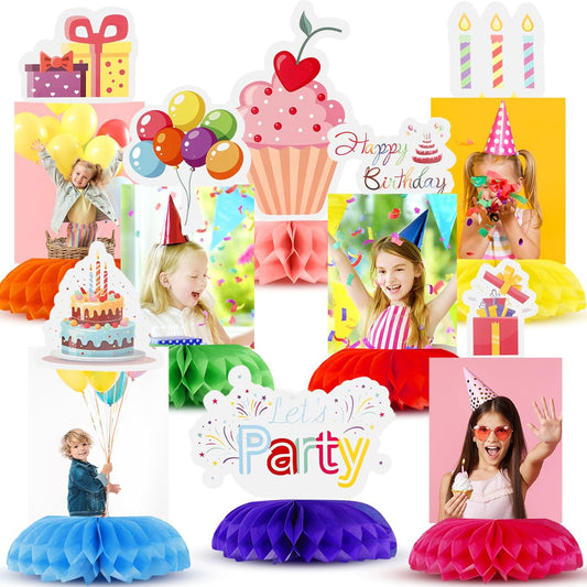 Spiareal Birthday Photo Centerpieces for Tables Honeycomb Rainbow Desk Decorations Colorful Happy Birthday Party Supplies Picture Display for Party Favor Baby Shower Table Decoration