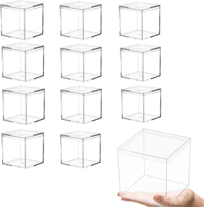 KissYou Acrylic Box Clear Boxes with Lid 12 Packs Small Candy Box Display Square Cube Wedding Graduation Party Decorations Jewlry Gift Box