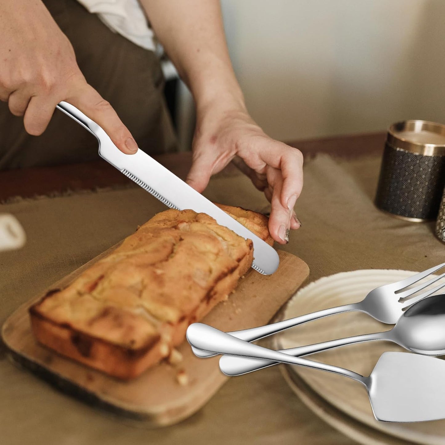 Stainless Steel Serving Utensil Set 10-Piece Buffet Flatware Catering Silverware with Bread Tong,Cake Spatula,Serving Ladles,Salad Fork,Cheese Knife,Large Spoon for Parties Buffet