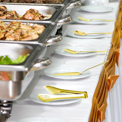 10PCS 18/8 Stainless Steel Serving Utensils Set for Parties, Kitchen Serving Tools-Include Serving Spoons, Slotted Spoons, Serving Forks Tongs Soup Ladle, Cake Pie Server for Buffet, Wedding
