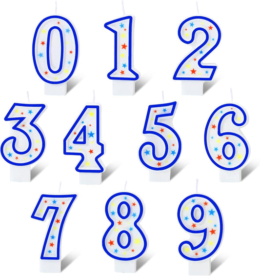 Nuanchu 10 Pcs Number Birthday Candles for Cakes, Polka Dot Colorful 0-9 Numeric Candles for Birthday Cake Decoration, Numeral Topper Decor for Wedding Anniversary Reunions Party Celebrations(Blue)