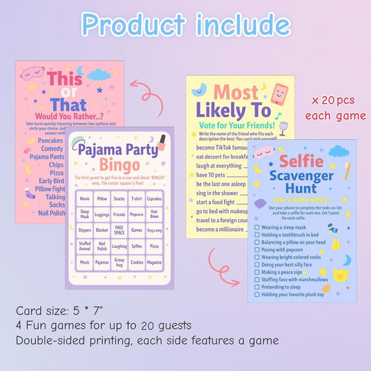 Sleepover Games for Teen Girls – 4 Fun Pajama Party Games for Up to 20 Players – Includes This or That, Scavenger Hunt, Bingo, Most Likely To – Slumber Party Activities & Girls Night Supplies