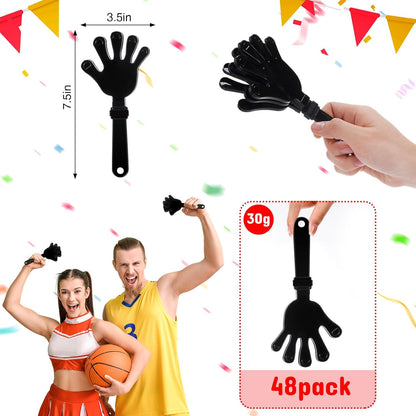 Junkin 48 Pcs Hand Clappers Bulk 7. 5 x 3. 5 Inches Noise Makers Party Favors Clapping Noise Maker Clacker for Birthdays Game Prizes Rewards Football Sporting Events Cheers Supplies (Black,White)