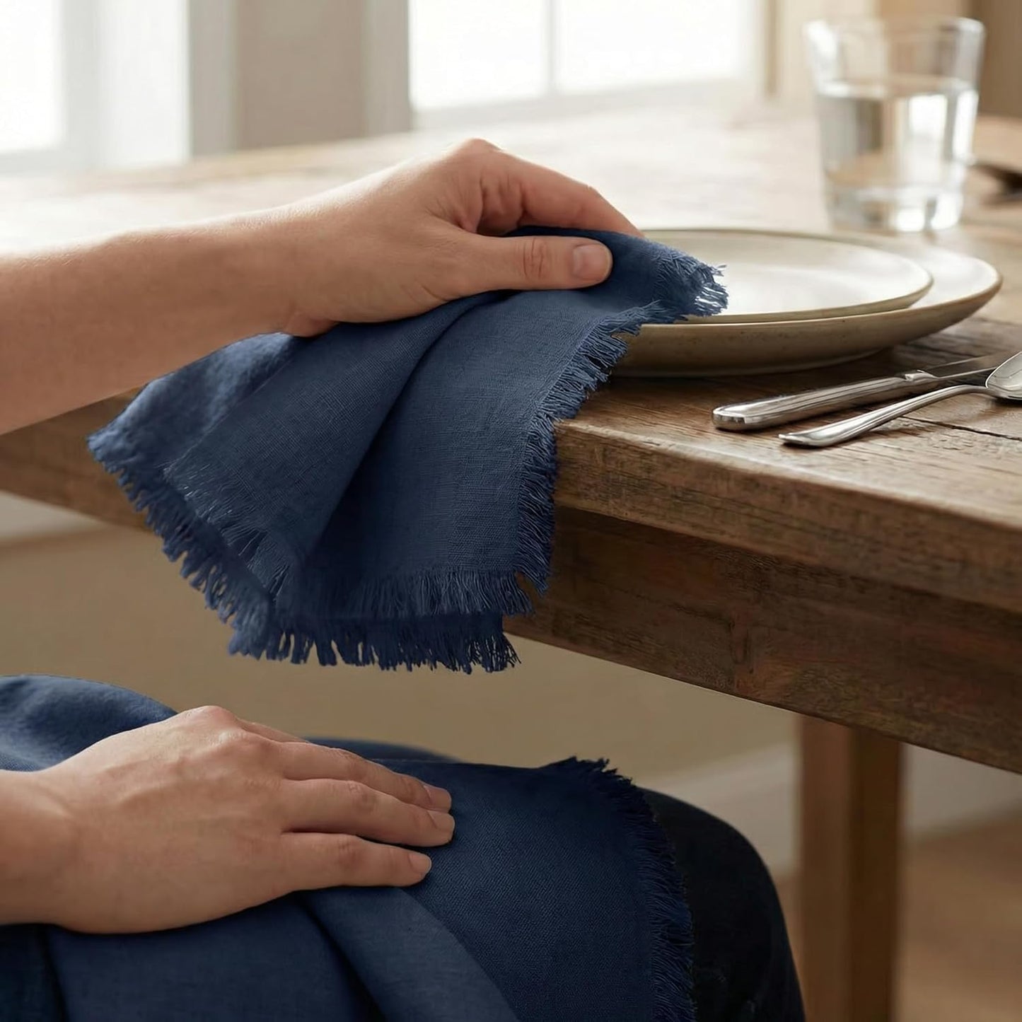 ACCENTHOME Natural Cotton Linen Napkin Set of 12 18x18 inch Dinner Napkins - Washable Soft Premium Hotel Quality Reusable Hemmed Edges Napkins Perfect Table Linens for Family Dinners, Weddings
