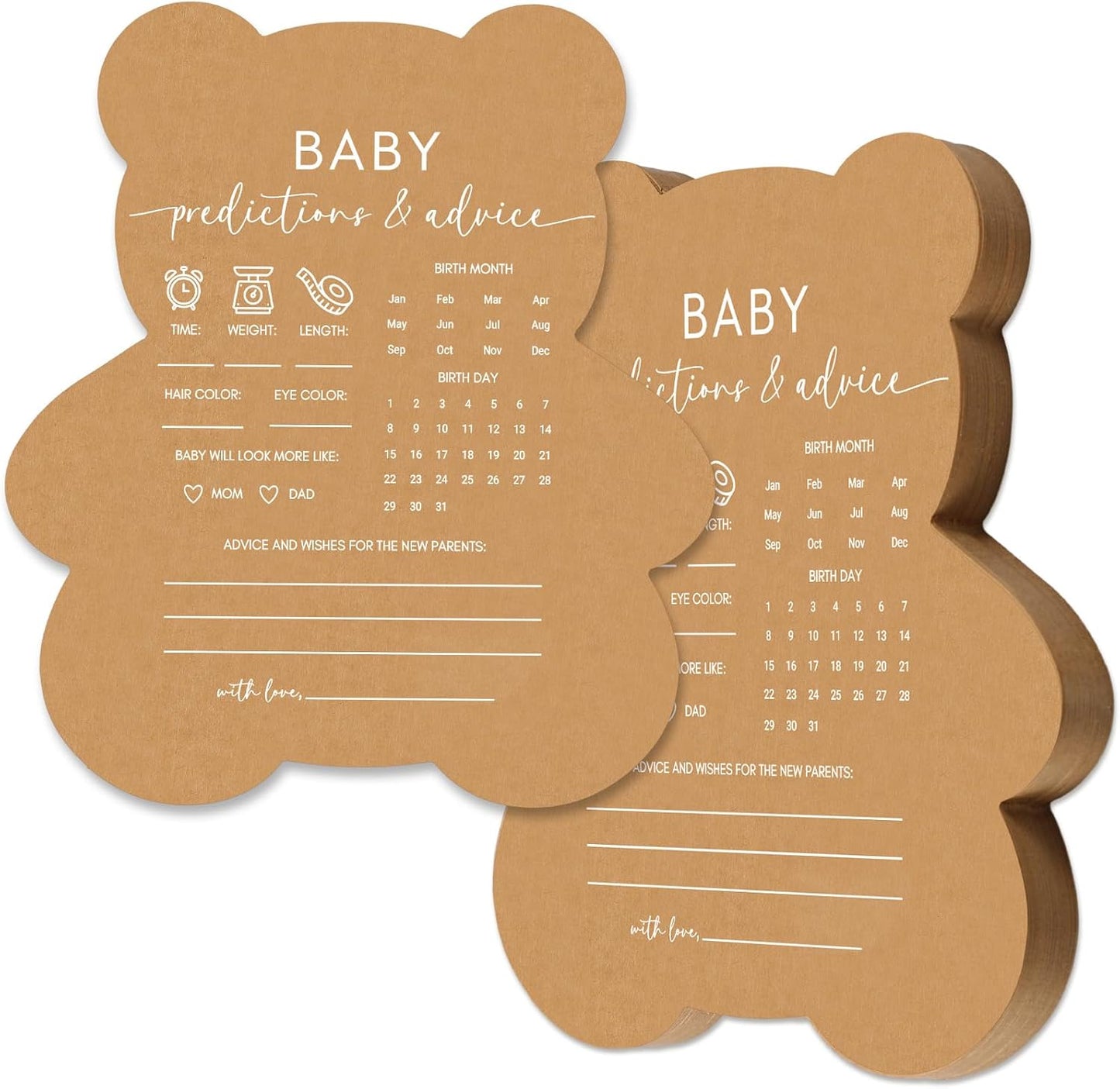 50 Pcs Bear Baby Shower Games Baby Bingo Cards Game for New Parents Girl or Boy Fun Games Gender Neutral Activity Kraft Paper Cards