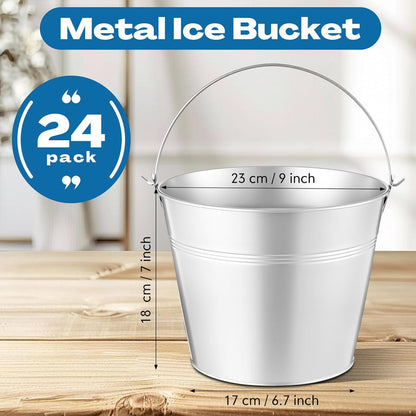 Didaey 24 Pcs Metal Beer Bucket Bulk Ice Bucket Ice Pails with Handle Champagne Soda Party Beverage Chiller for Summer Picnic Pool Wedding Party Supplies Wine Champagne Bar (7.1 x 6.5 x 5.1",Gold)