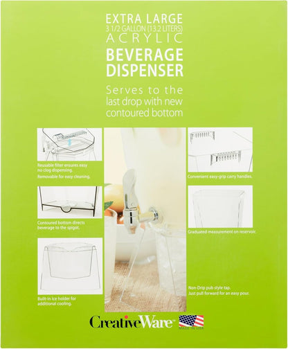 CreativeWare Crown Beverage Dispenser with Base and Name Clip, 3.5 gallon, Clear