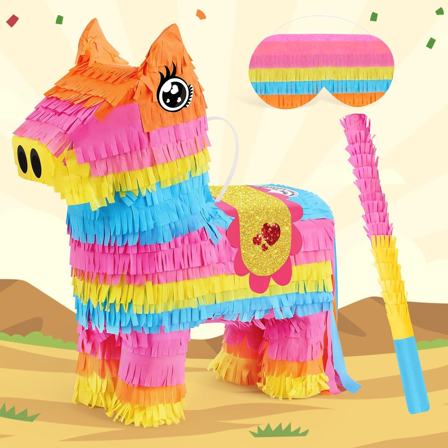 Dinosaur Pinata - Dinosaur Decorations with a Blindfold and Bat for Boys Girls Animal Themed Birthday Party Kids Classroom Game Decorations Supplies (15.7 x 11.4 x 3.1 Inches)