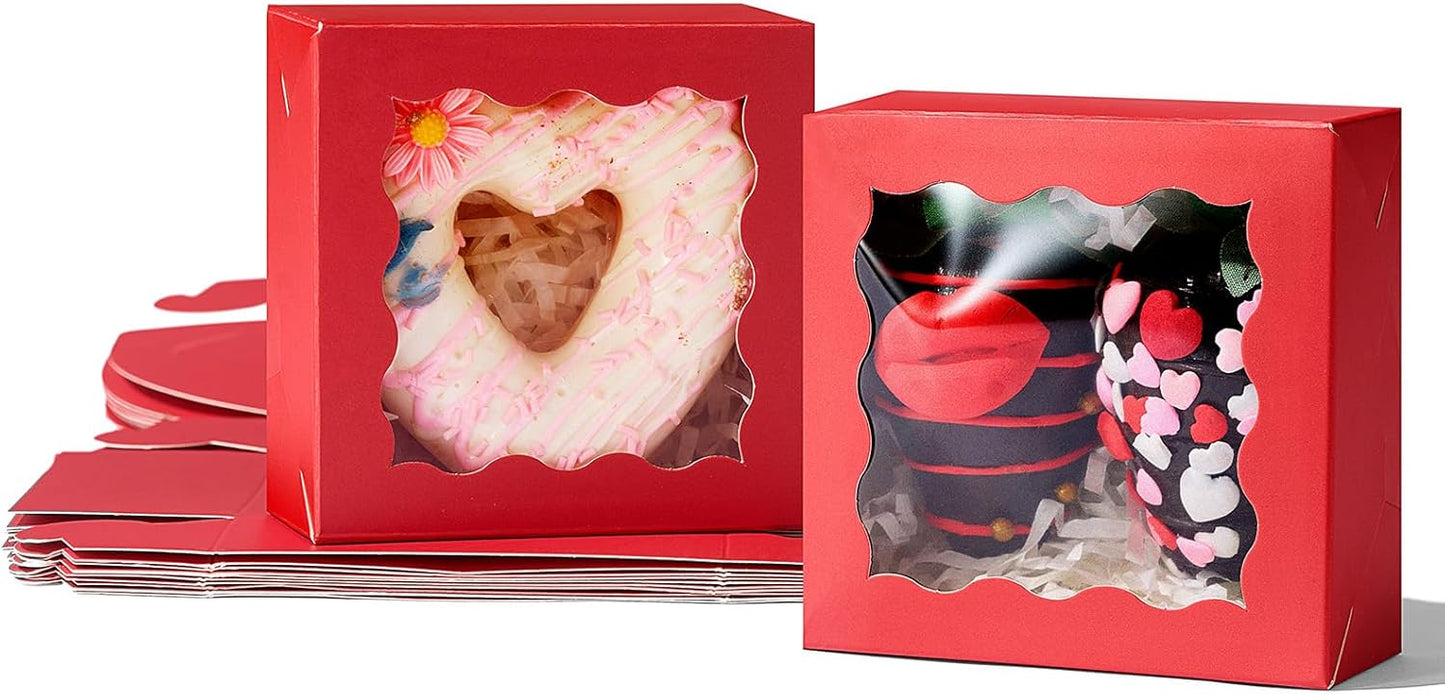RomanticBaking 3 ¼" x 3 ¼" x 1 ½" 50PCS Chocolate Truffle Boxes for 4，Cookies Boxes Mini Bakery Boxes with Window for Brownie,Soap,Donut