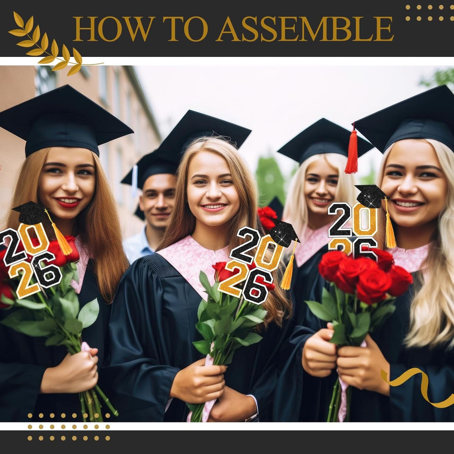 10 Pcs Graduation Table Centerpieces Sticks with Tassels, class of 2026 Grad Cap Picks Table Decoration Cupcake Toppers for Party Centerpiece Decoration Supplies(Blue and Gold)