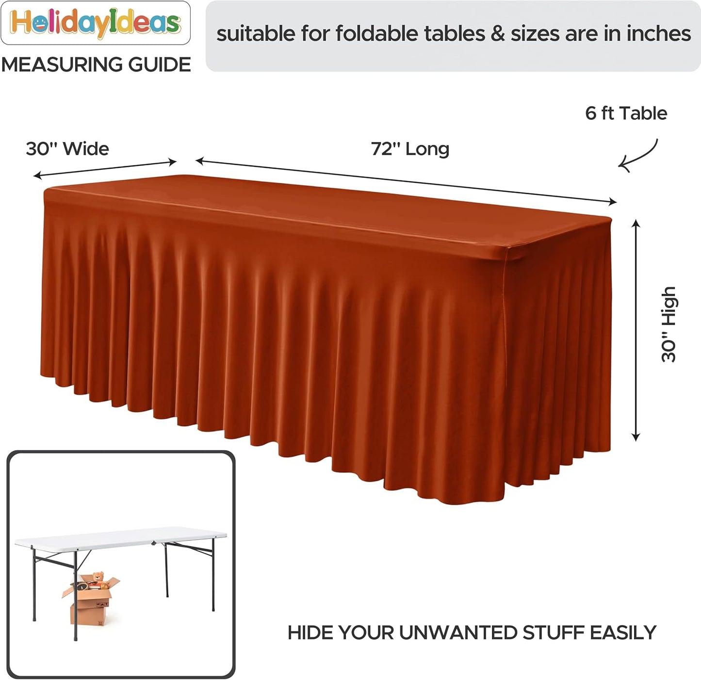 HolidayIdeas 2 Pack Spandex Table Skirt for 6 Ft Rectangle Tables, Black Fitted Stretch Tablecloth 30 x 72 Inch, Wrinkle Resistant Ruffle Design for Wedding Banquets, Trade Shows, Parties