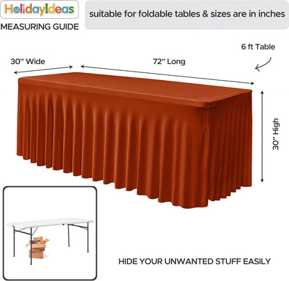 HolidayIdeas 2 Pack Spandex Table Skirt for 6 Ft Rectangle Tables, Black Fitted Stretch Tablecloth 30 x 72 Inch, Wrinkle Resistant Ruffle Design for Wedding Banquets, Trade Shows, Parties