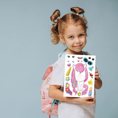24 Sheets 8.27''×5.9'' Make Your Own Stickers for Kids Toddlers, Make a Face Stickers Mix and Match with Unicorns Dinosaur Horse and Sea Animals for Kids Party Favors Activities