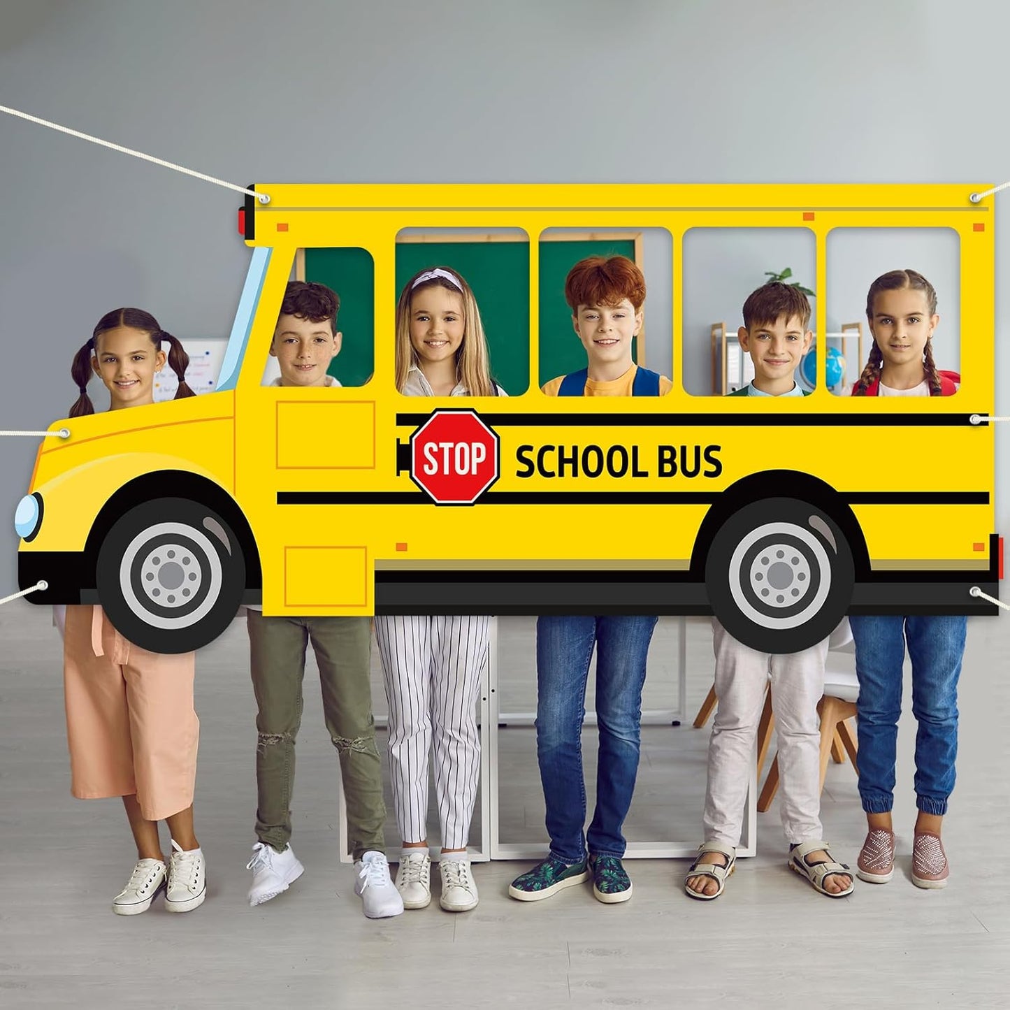 School Bus Photo Prop Selfie Frame Back to School Backdrop Party Decoration First Day of School Photo Booth Welcome Party Banner Supplies for Students Teacher Birthday Yellow Bus Party Sign