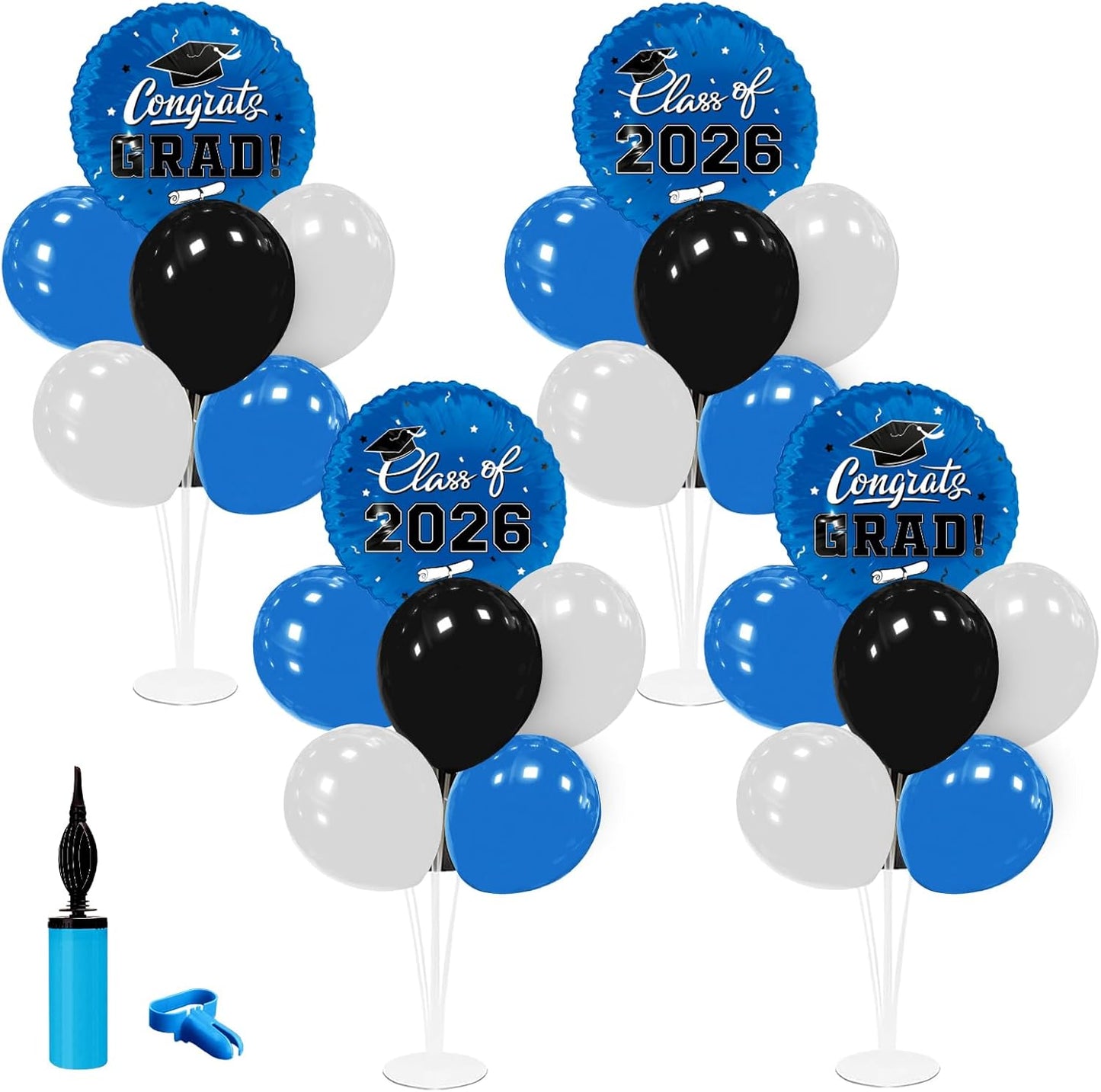 Graduation Decorations - 4 Set Balloon Stands, Class of 2026 Congrats Grad Table Centerpieces for Graduation Party Supplies(Gold& Black)