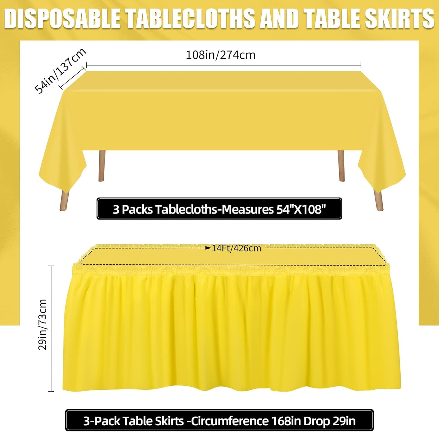 Oudain 6 Pcs Plastic Table Skirts and Stainproof Table Cloths 54 x 108 in Plastic Ruffle Tablecloth 168 x 29 Inches Disposable for Wedding Baby Shower Valentine Spring Easter Party(White)