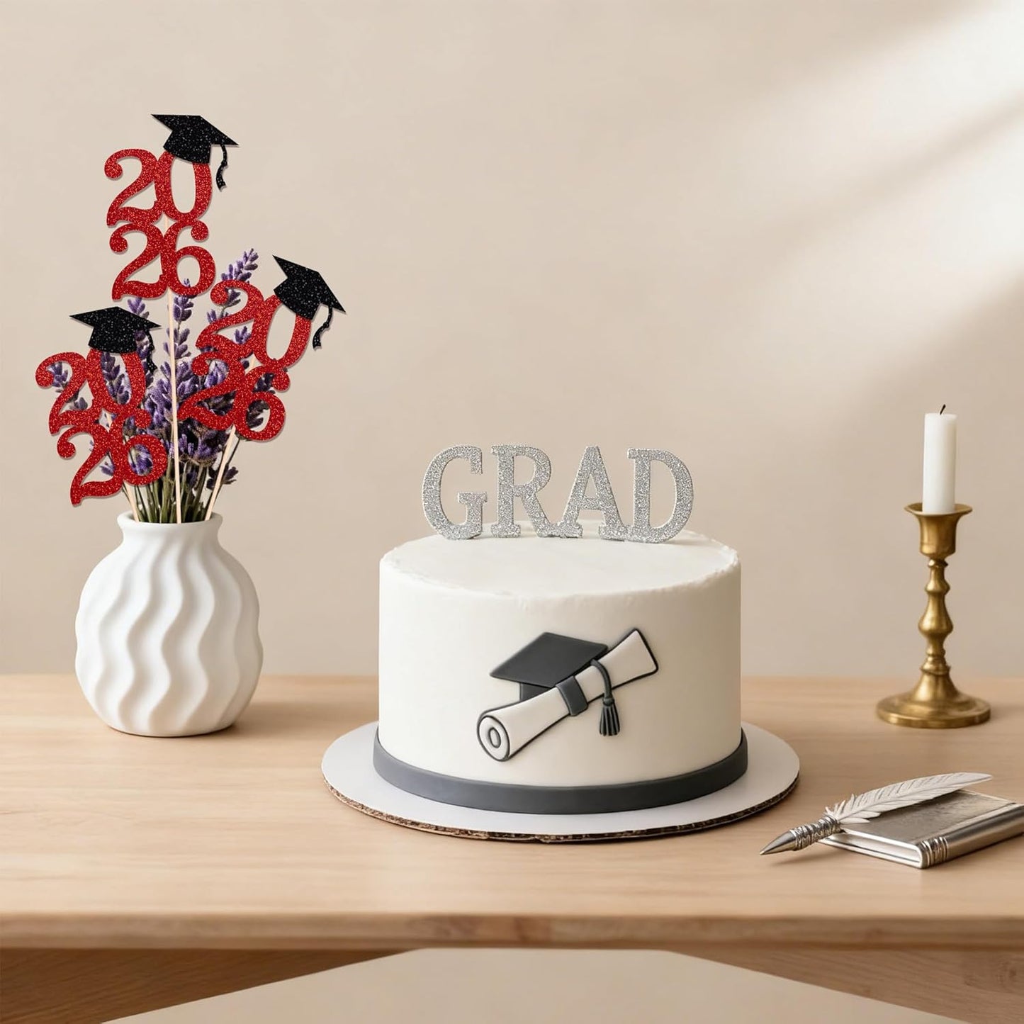 Class of 2026 Graduation Centerpieces, 10 Pcs Gold Glitter 2026 Centerpieces with Graduation Cap, Congrats Grad Party Decorations for Cake, Dessert & Centerpieces
