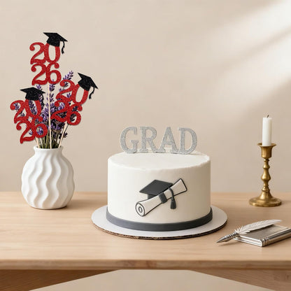 Class of 2026 Graduation Centerpieces, 10 Pcs Gold Glitter 2026 Centerpieces with Graduation Cap, Congrats Grad Party Decorations for Cake, Dessert & Centerpieces