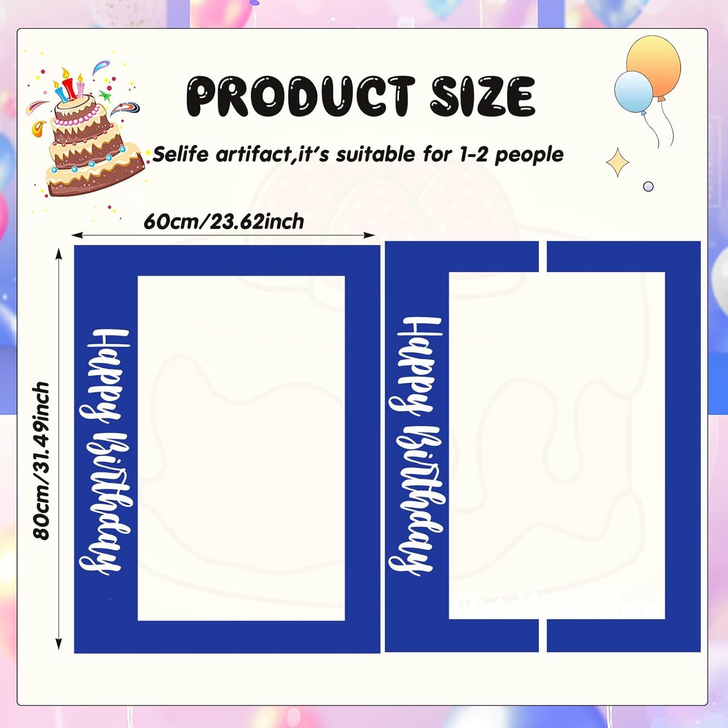 Beeveer 32 x 24 Inch Extra Large Happy Birthday Photo Booth Selfie Frame Props Picture DIY Cutouts Photo Backdrop Cardboard Props for Party Supplies Favors(Vertical,Shiny Gold)