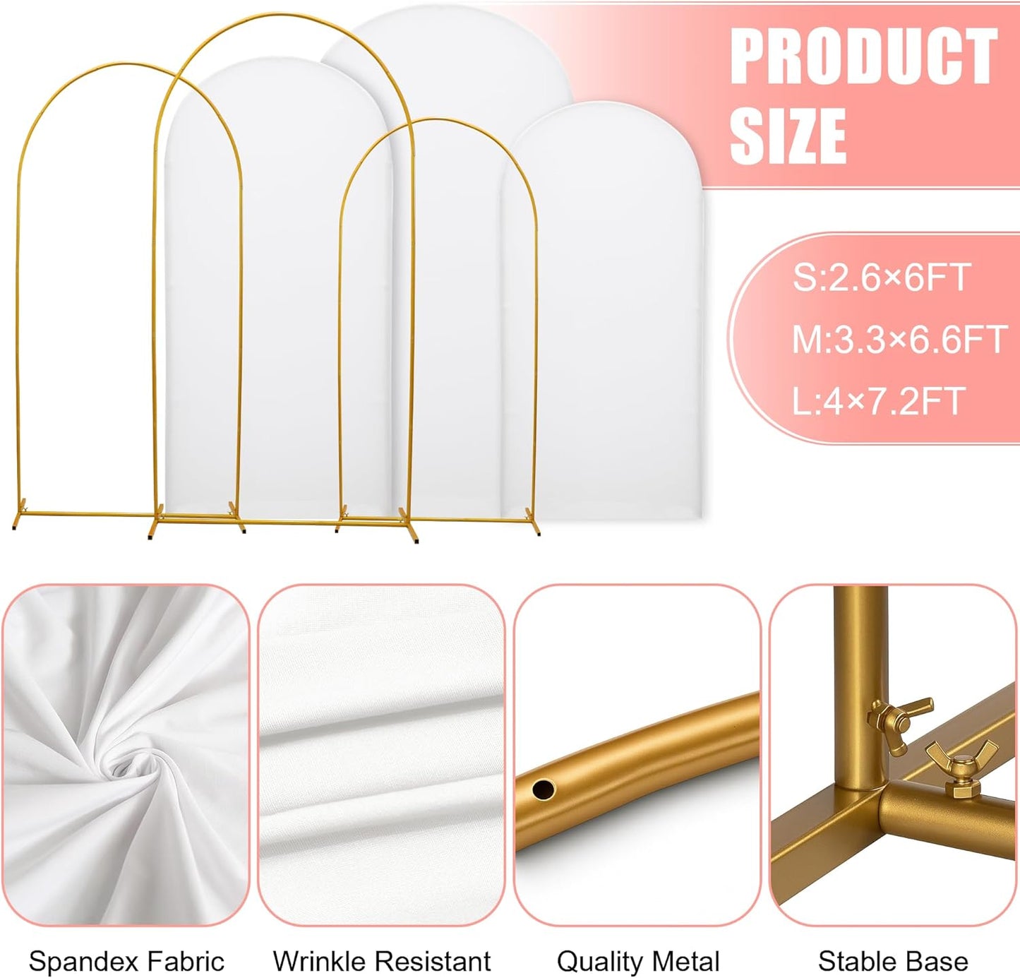3-Piece Arch Cover Bundle – 7.2FT, 6.6FT & 6FT Stretch Spandex Backdrop Set – Wedding, Birthday & Photo Booth Arch Covers for Every Event