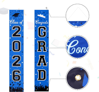 2026 Graduation Decorations, Graduation Banner Class of 2026, Hanging Congratulations/Congrats Grad Banner for Door and Porch, Party Decor - Black