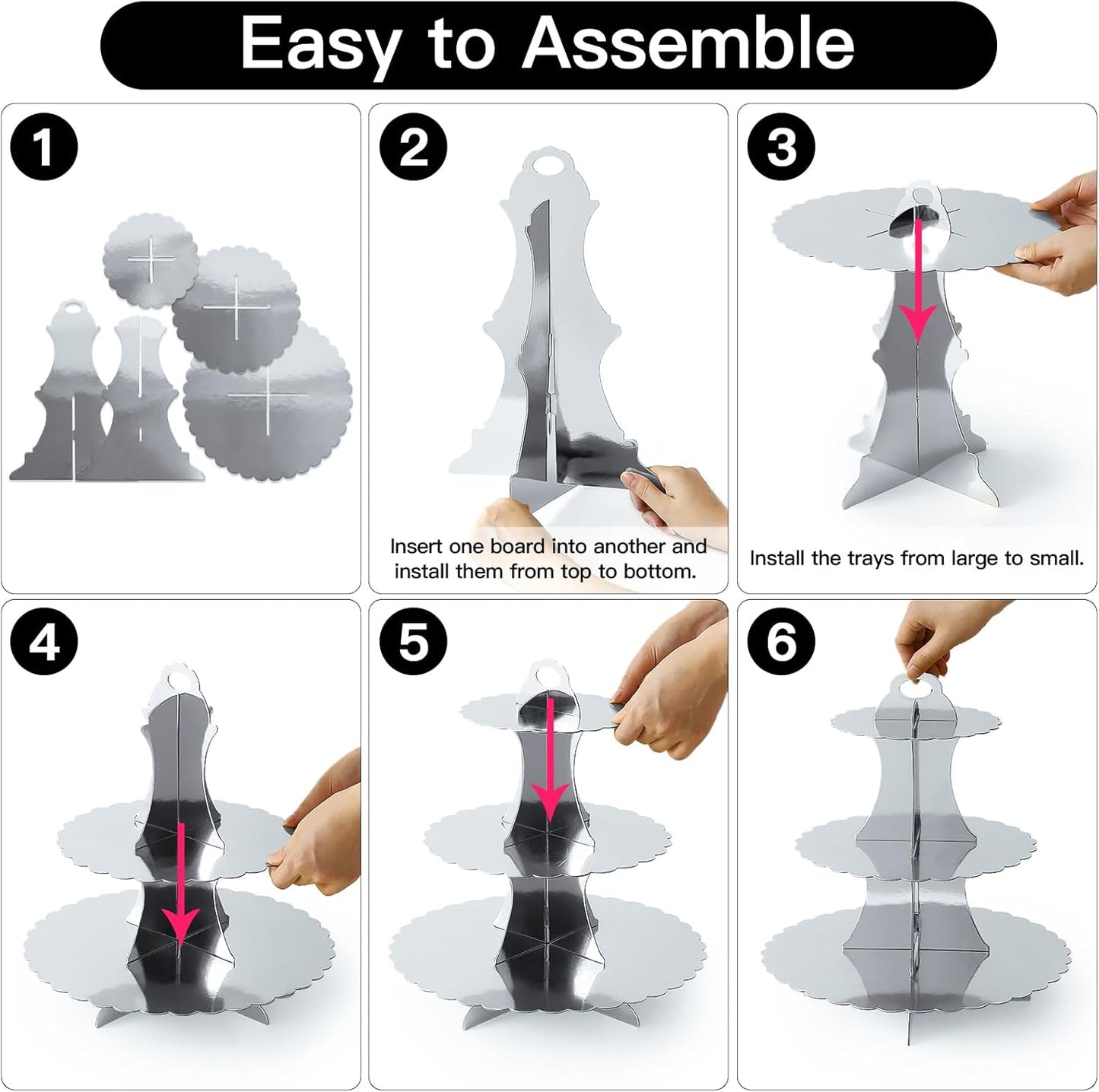 Soleebee 3-Tier Cupcake Stand, Cardboard Cupcake Tower, Dessert Cup Cake Stand Tower for Birthday Wedding Party Decoration, Cupcake Tier Stand 1 Set (Black)