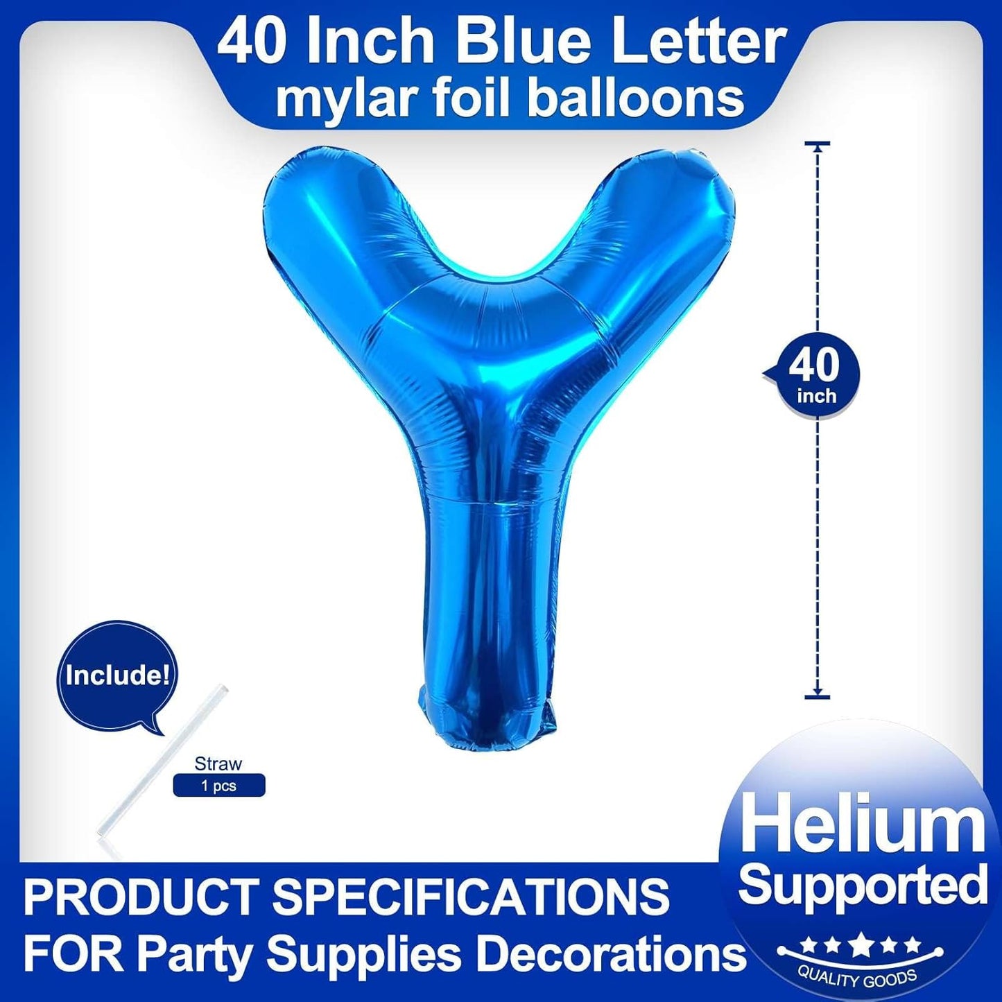 40 Inch Blue Letter A Balloons, DIY Phrase Foil Alphabet Letter A Balloons DIY Word A Banner for Birthday Anniversary Celebration Graduation Party Supplies Decoration
