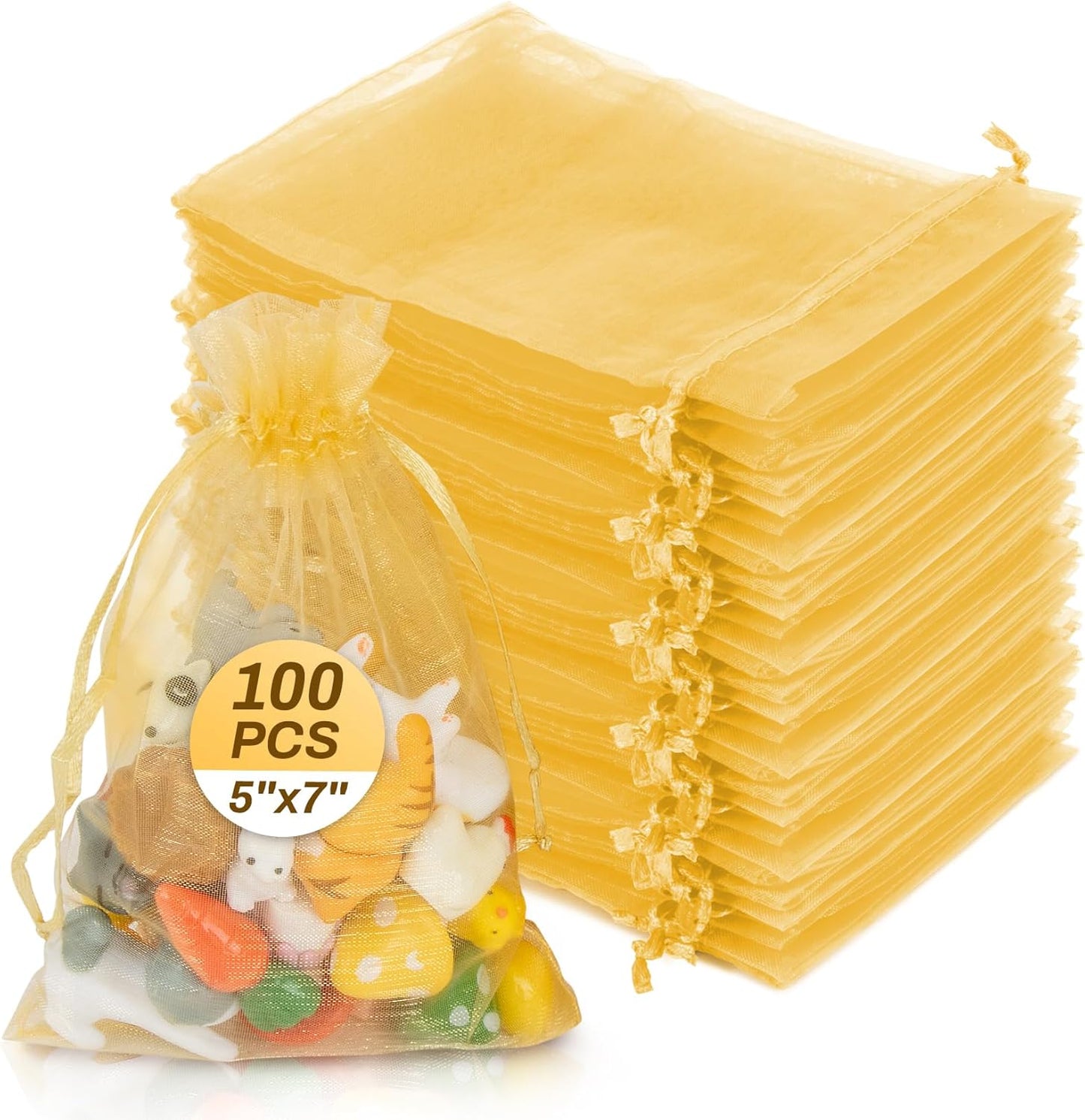 Sukh 100pcs Organza Bags 5''x7'' - White Sheer Mesh Drawstring Bags for Jewelry, Soap, Fruits, Candy, Small Gift Bags for Weddings, Valentine's Day, Mother's Day, Halloween, Thanksgiving, Christmas