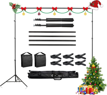 ShowMaven Backdrop Stand, 6.4ft x 10ft Adjustable Photo Background Stand with Carry Bag for Photography Photo Video Studio, Baby Shower, Birthday Party (6.4ftx10ft)