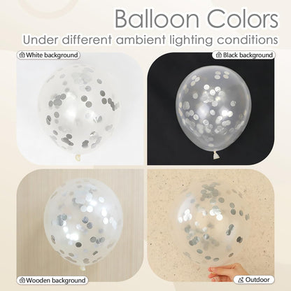 Silver Confetti Balloons 12 inch, Clear Latex Balloon 50pcs Party Balloons for Wedding Bridal Shower Engagement Graduation Birthday Party Decorations