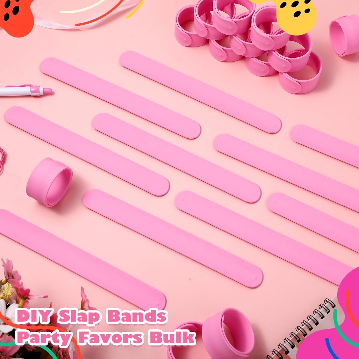 Vinsot 30 Pcs Silicone Slap Bracelets Gift for Kids DIY Slap Bands Party Favor Soft Blank Snap Wristbands Bulk for School Craft Project Painting Classroom Prizes Birthday Wedding