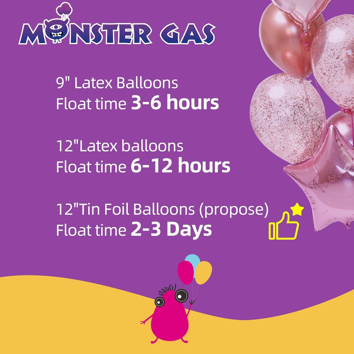 Monster Gas 7L Helium Tank For Balloons At Home, Balloon Helium Tank Up To 30 Latex Balloons, Small Helium Tanks