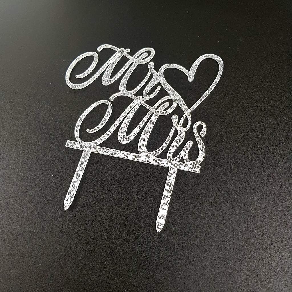 Mr and Mrs Cake Topper, Bride and Groom Sign Wedding, Engagement Cake Toppers Decorations (Mirror Gold Acrylic)